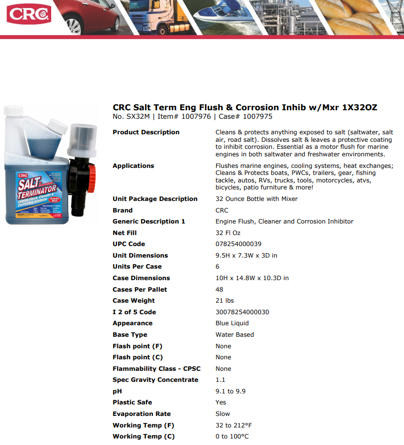 CRC Salt Term Eng Flush & Corrosion Inhib w/Mxr 32 Fl Oz